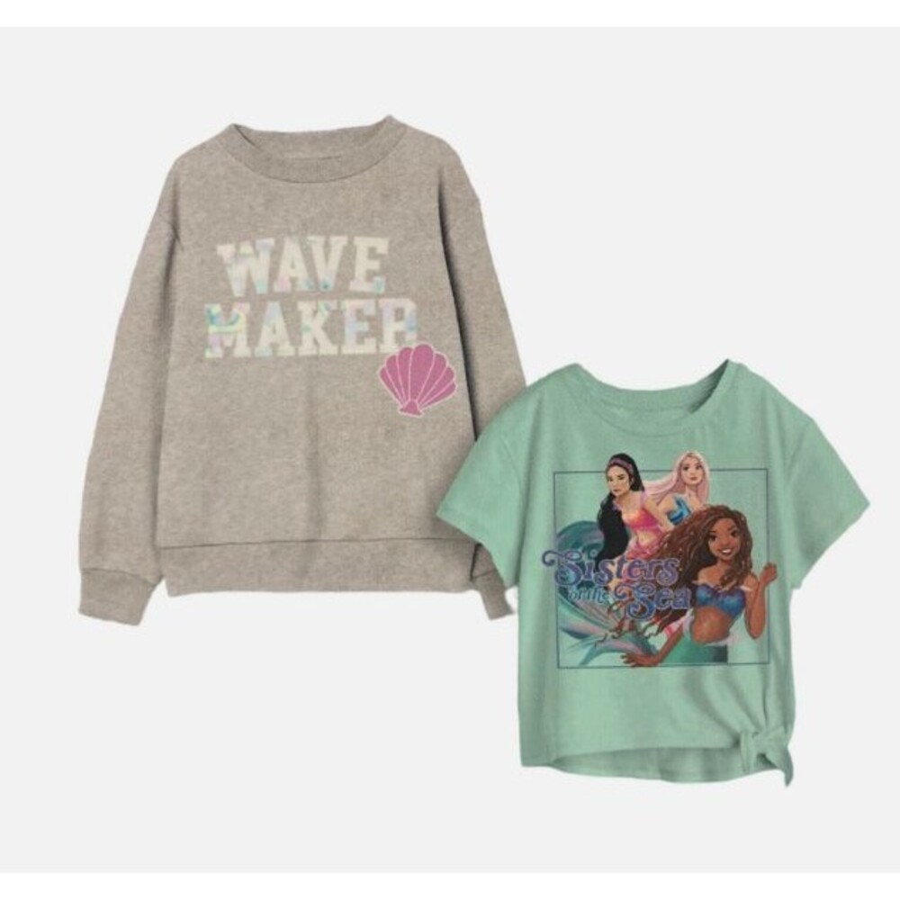 2 pack Girl's Size 10/12 Disney Little Mermaid Crewneck Pullover and Tee NEW